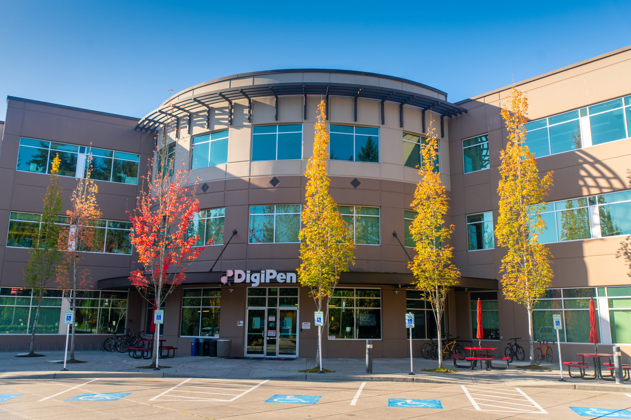 Front of DigiPen University building, entrance to building
