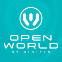 Open World by DigiPen logo over decorative background image